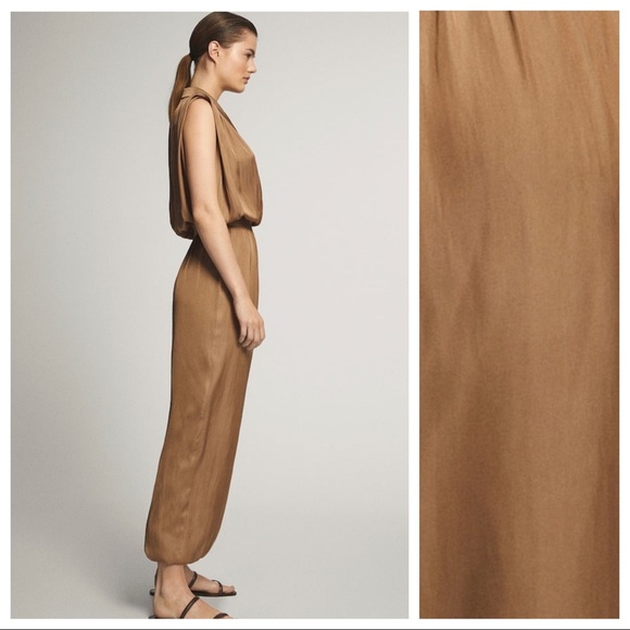 NWT. Massimo Dutti Tan Pleated Jumpsuit. Size 2. - Picture 2 of 11
